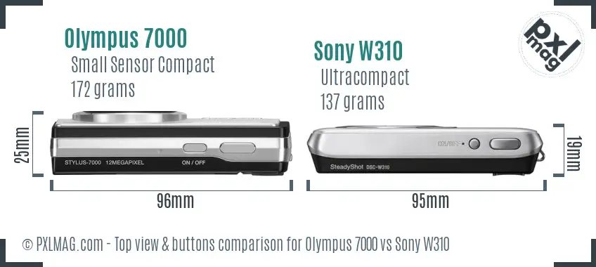 Olympus 7000 vs Sony W310 top view buttons comparison