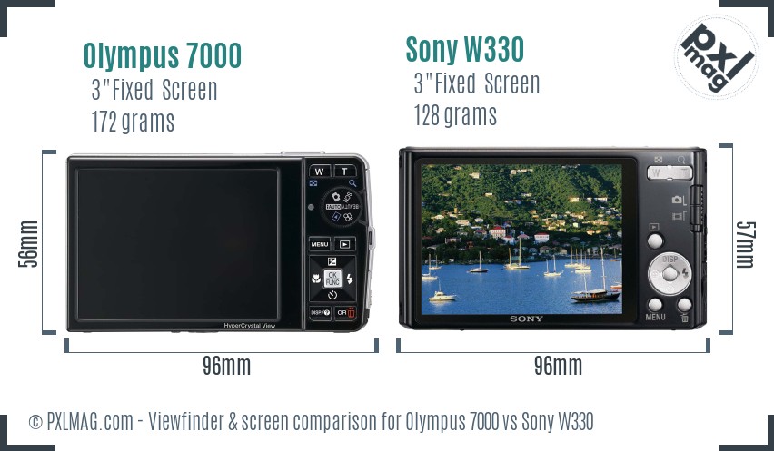 Olympus 7000 vs Sony W330 Screen and Viewfinder comparison