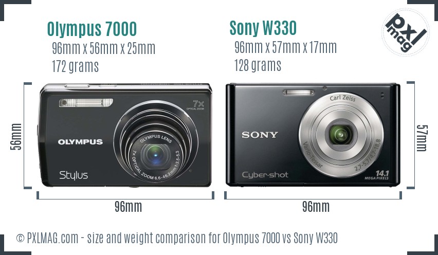 Olympus 7000 vs Sony W330 size comparison