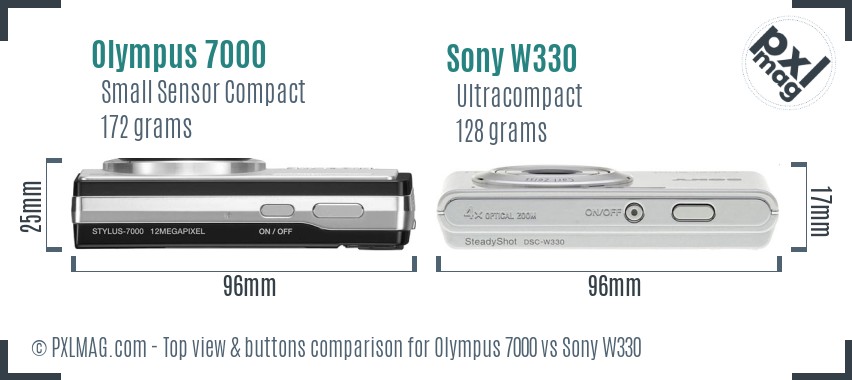 Olympus 7000 vs Sony W330 top view buttons comparison