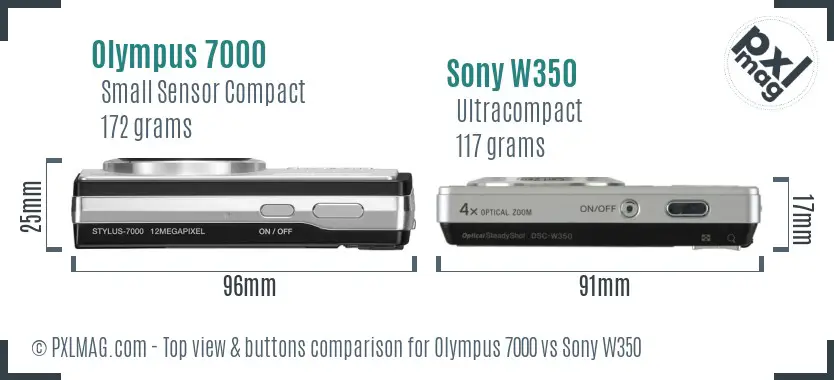 Olympus 7000 vs Sony W350 top view buttons comparison