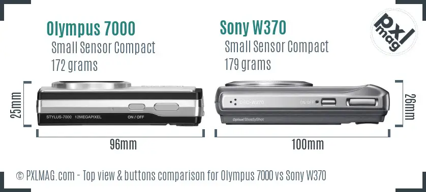Olympus 7000 vs Sony W370 top view buttons comparison