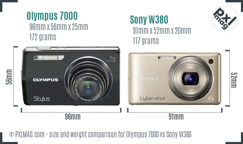 Olympus 7000 vs Sony W380 size comparison Olympus 7000 vs Sony W380 size comparison