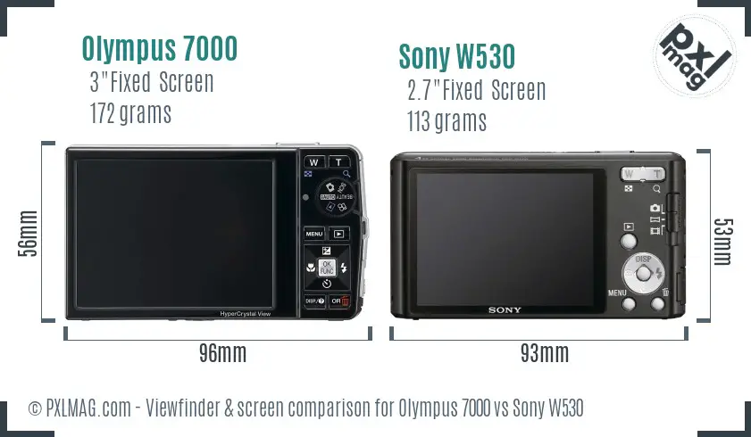 Olympus 7000 vs Sony W530 Screen and Viewfinder comparison