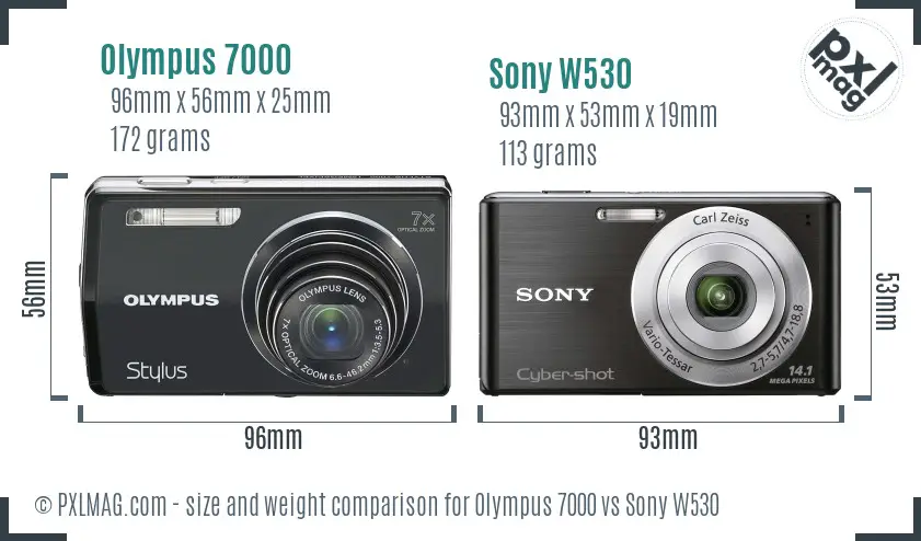 Olympus 7000 vs Sony W530 size comparison