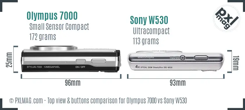 Olympus 7000 vs Sony W530 top view buttons comparison