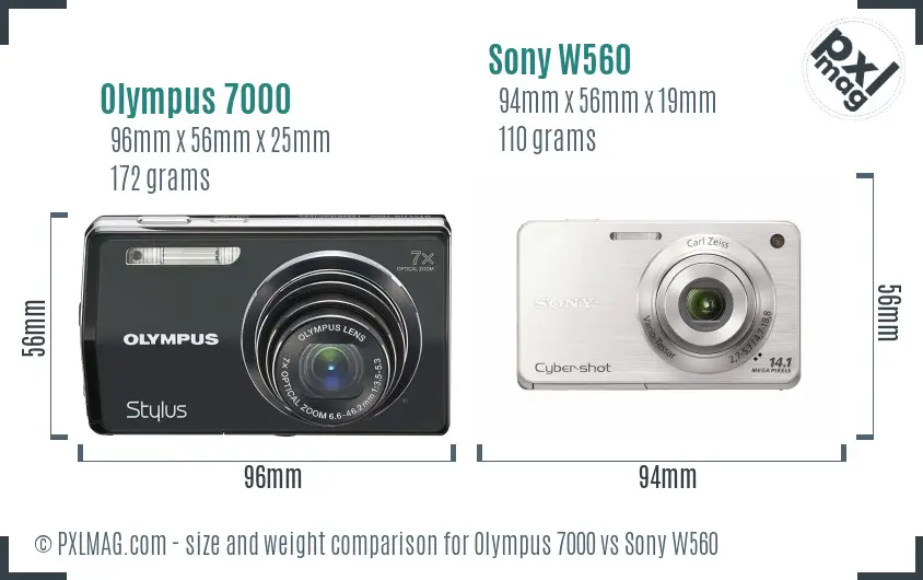 Olympus 7000 vs Sony W560 size comparison