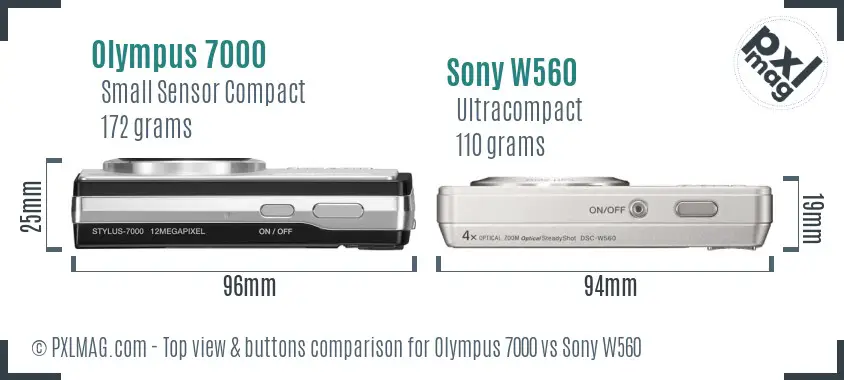 Olympus 7000 vs Sony W560 top view buttons comparison