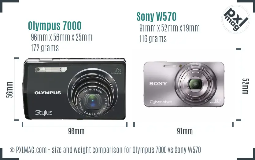 Olympus 7000 vs Sony W570 size comparison