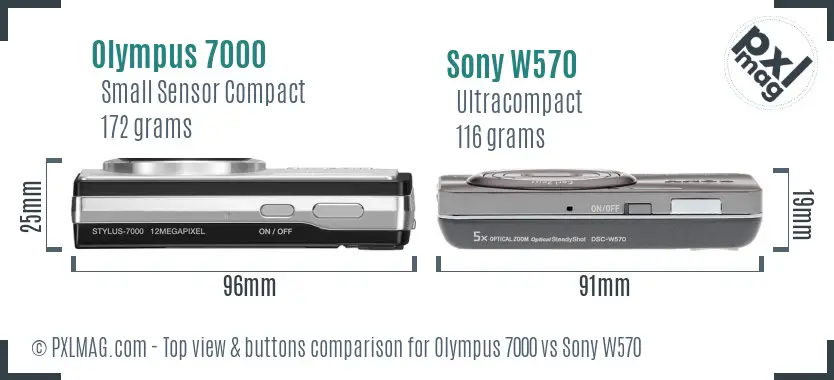 Olympus 7000 vs Sony W570 top view buttons comparison