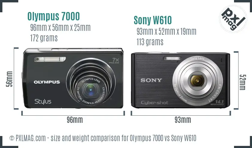 Olympus 7000 vs Sony W610 size comparison