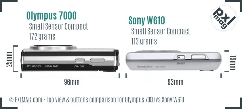 Olympus 7000 vs Sony W610 top view buttons comparison