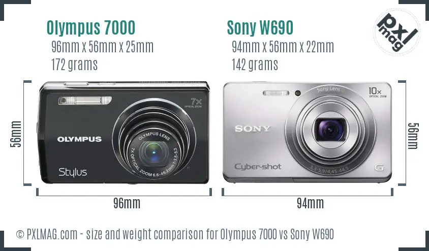 Olympus 7000 vs Sony W690 size comparison