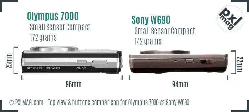 Olympus 7000 vs Sony W690 top view buttons comparison