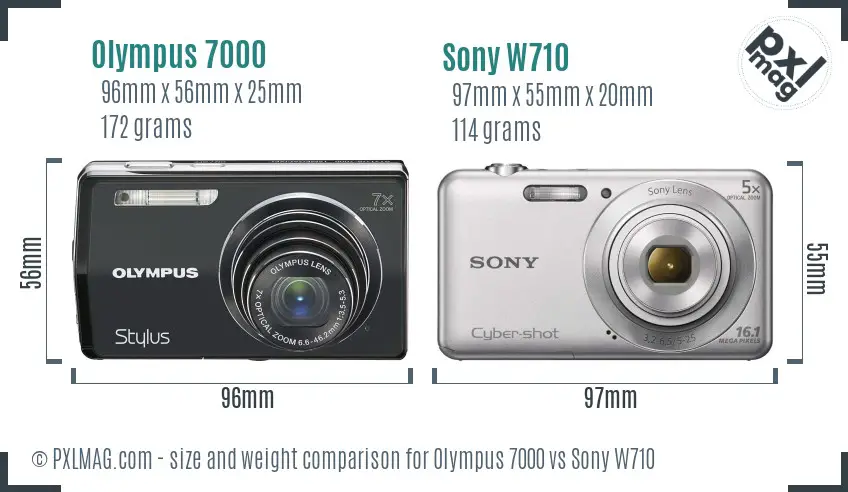 Olympus 7000 vs Sony W710 size comparison