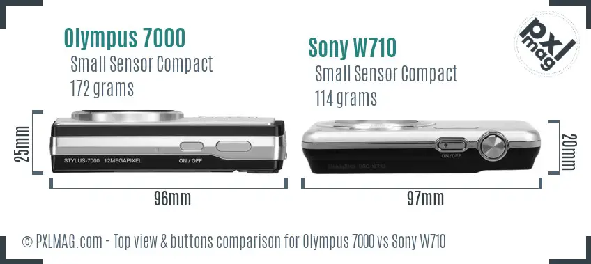 Olympus 7000 vs Sony W710 top view buttons comparison