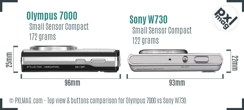 Olympus 7000 vs Sony W730 top view buttons comparison Olympus 7000 vs Sony W730 top view buttons comparison