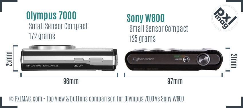 Olympus 7000 vs Sony W800 top view buttons comparison