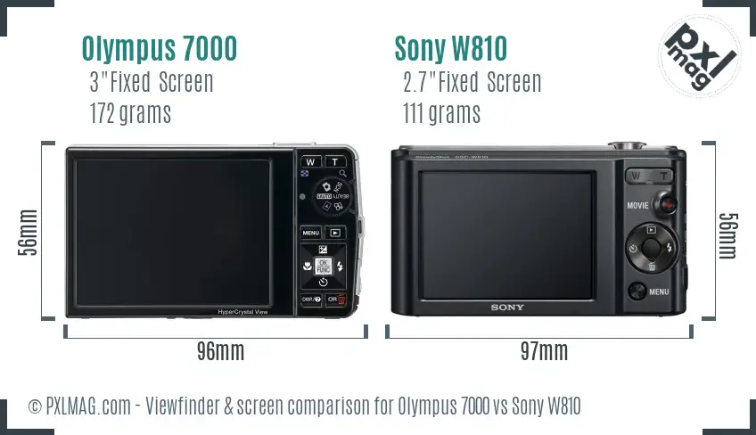 Olympus 7000 vs Sony W810 Screen and Viewfinder comparison