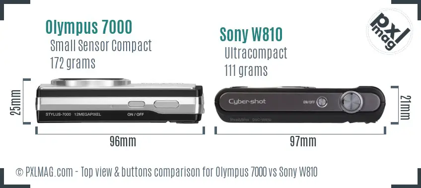 Olympus 7000 vs Sony W810 top view buttons comparison