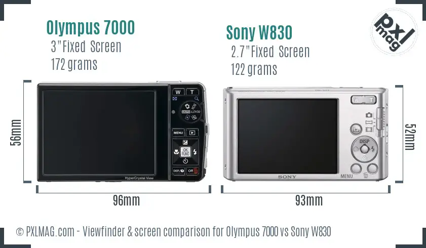 Olympus 7000 vs Sony W830 Screen and Viewfinder comparison