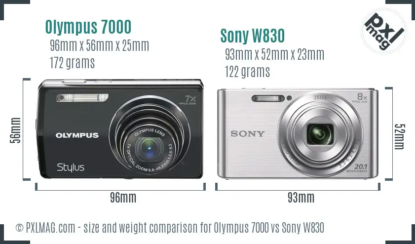 Olympus 7000 vs Sony W830 size comparison