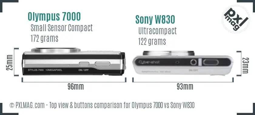 Olympus 7000 vs Sony W830 top view buttons comparison
