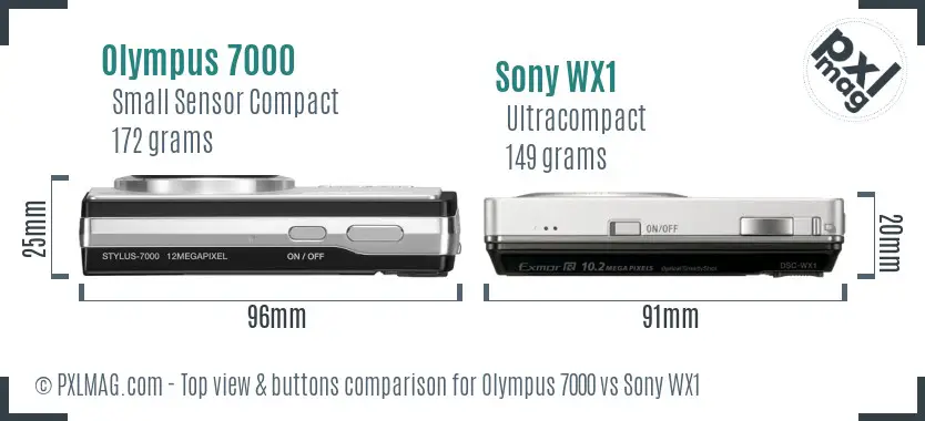 Olympus 7000 vs Sony WX1 top view buttons comparison