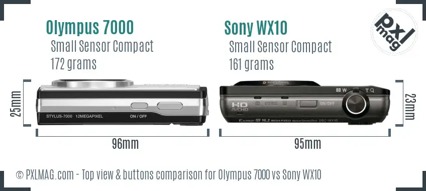 Olympus 7000 vs Sony WX10 top view buttons comparison