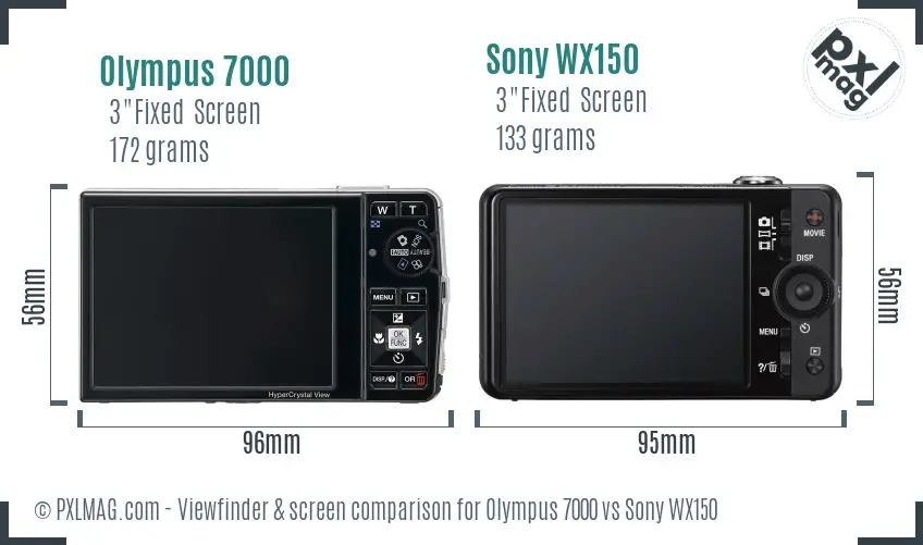 Olympus 7000 vs Sony WX150 Screen and Viewfinder comparison