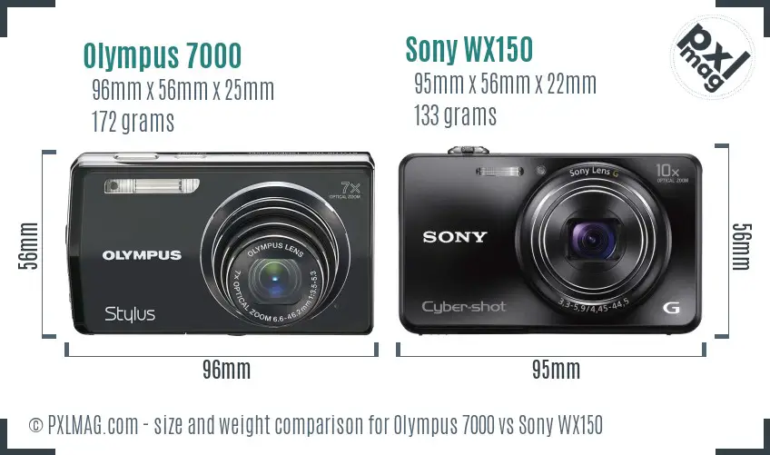 Olympus 7000 vs Sony WX150 size comparison