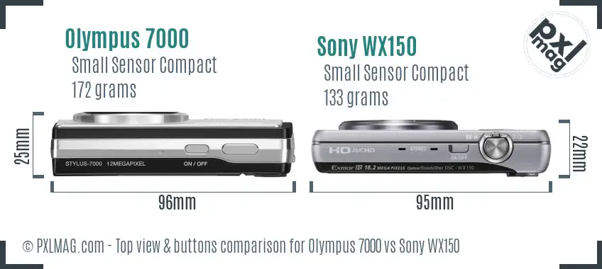Olympus 7000 vs Sony WX150 top view buttons comparison