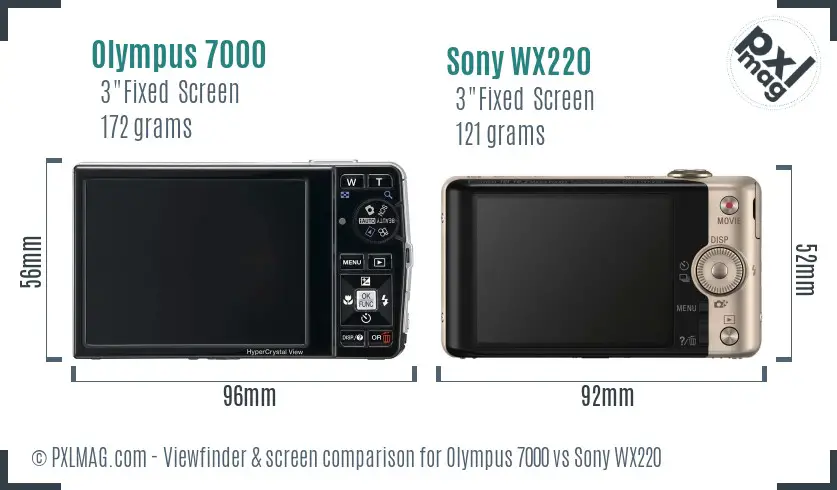 Olympus 7000 vs Sony WX220 Screen and Viewfinder comparison