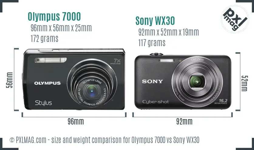Olympus 7000 vs Sony WX30 size comparison