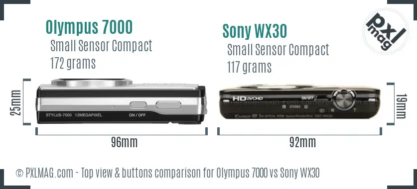 Olympus 7000 vs Sony WX30 top view buttons comparison