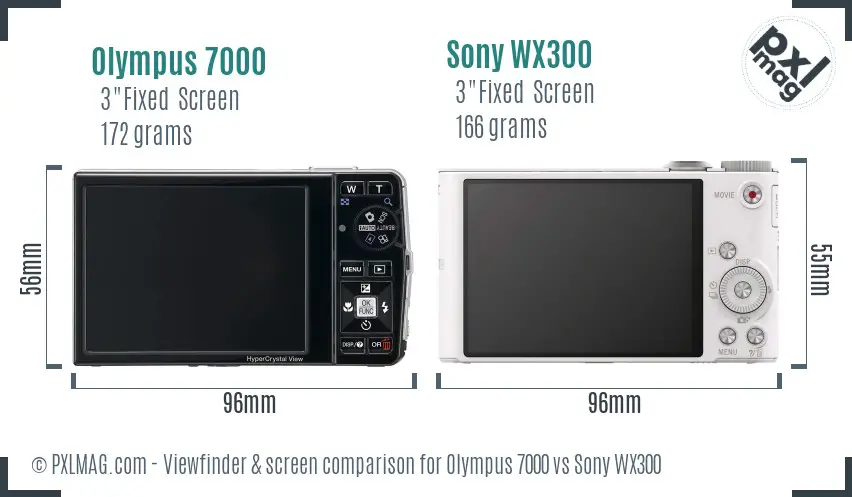 Olympus 7000 vs Sony WX300 Screen and Viewfinder comparison