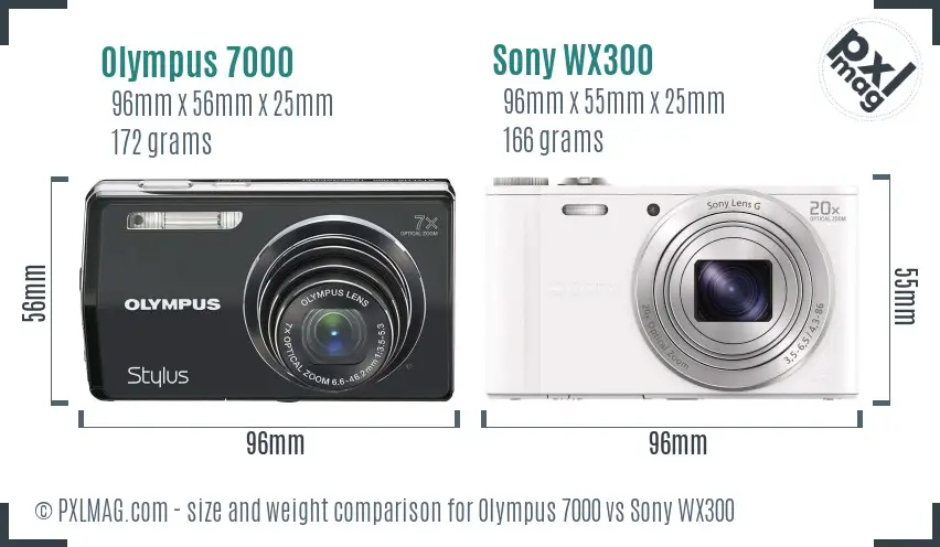 Olympus 7000 vs Sony WX300 size comparison