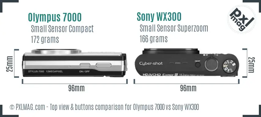 Olympus 7000 vs Sony WX300 top view buttons comparison