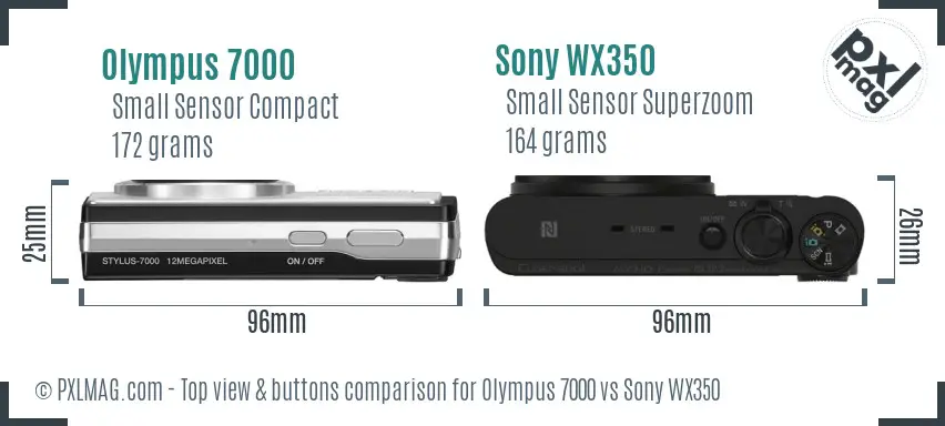 Olympus 7000 vs Sony WX350 top view buttons comparison