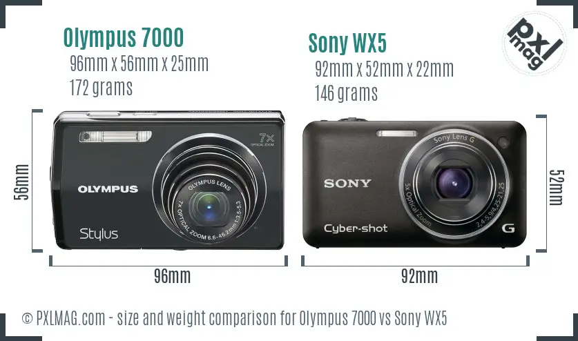 Olympus 7000 vs Sony WX5 size comparison