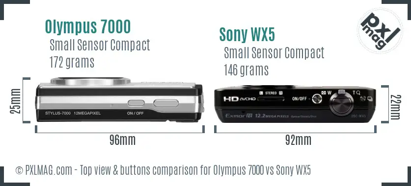 Olympus 7000 vs Sony WX5 top view buttons comparison