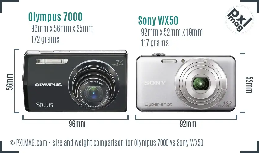 Olympus 7000 vs Sony WX50 size comparison