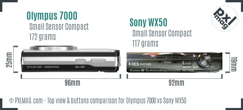 Olympus 7000 vs Sony WX50 top view buttons comparison