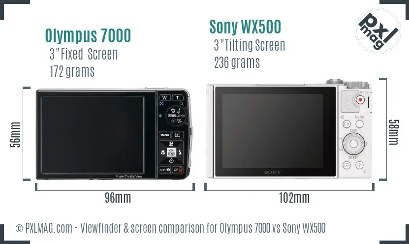 Olympus 7000 vs Sony WX500 Screen and Viewfinder comparison