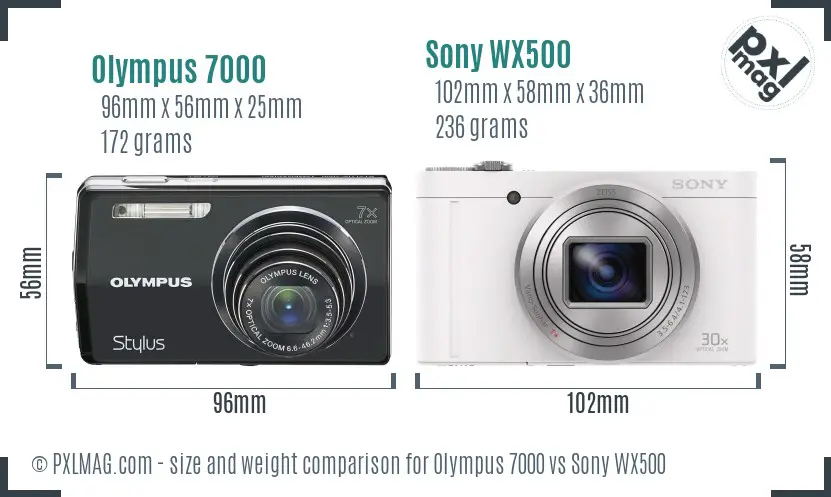 Olympus 7000 vs Sony WX500 size comparison