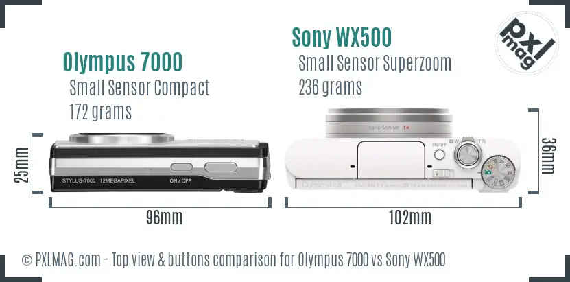 Olympus 7000 vs Sony WX500 top view buttons comparison