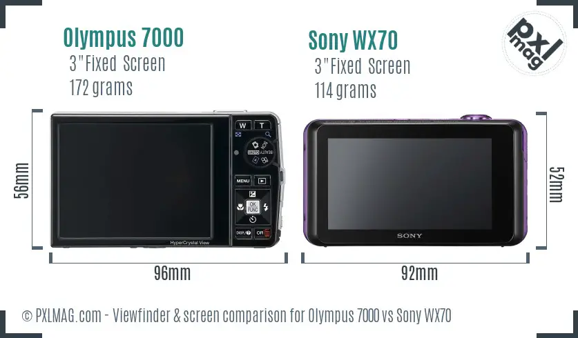 Olympus 7000 vs Sony WX70 Screen and Viewfinder comparison
