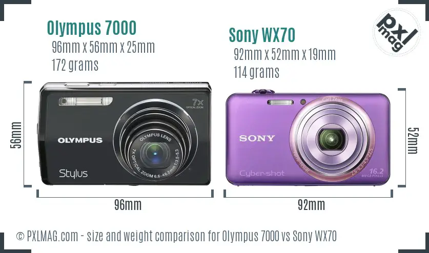 Olympus 7000 vs Sony WX70 size comparison