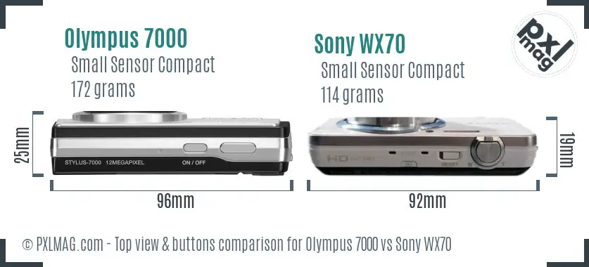 Olympus 7000 vs Sony WX70 top view buttons comparison