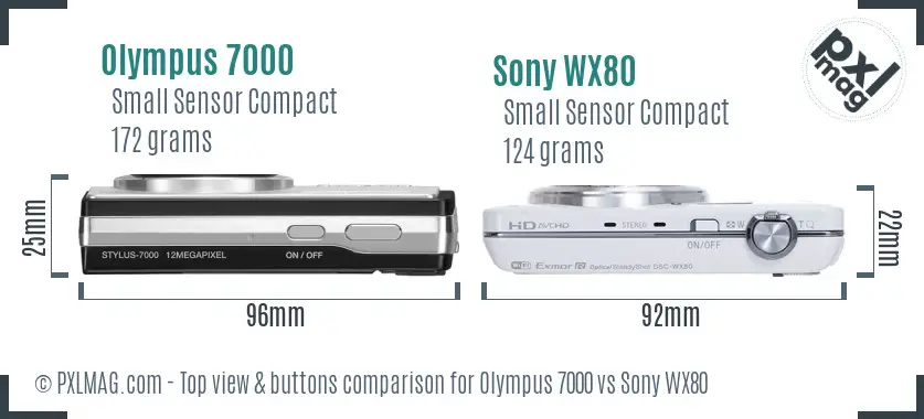 Olympus 7000 vs Sony WX80 top view buttons comparison